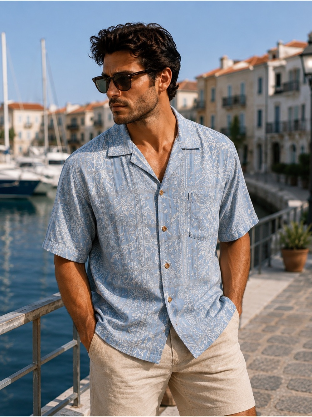 Caribbean Joe 100% Silk Jacquard Camp Shirt XXL Blue Coastal Resort